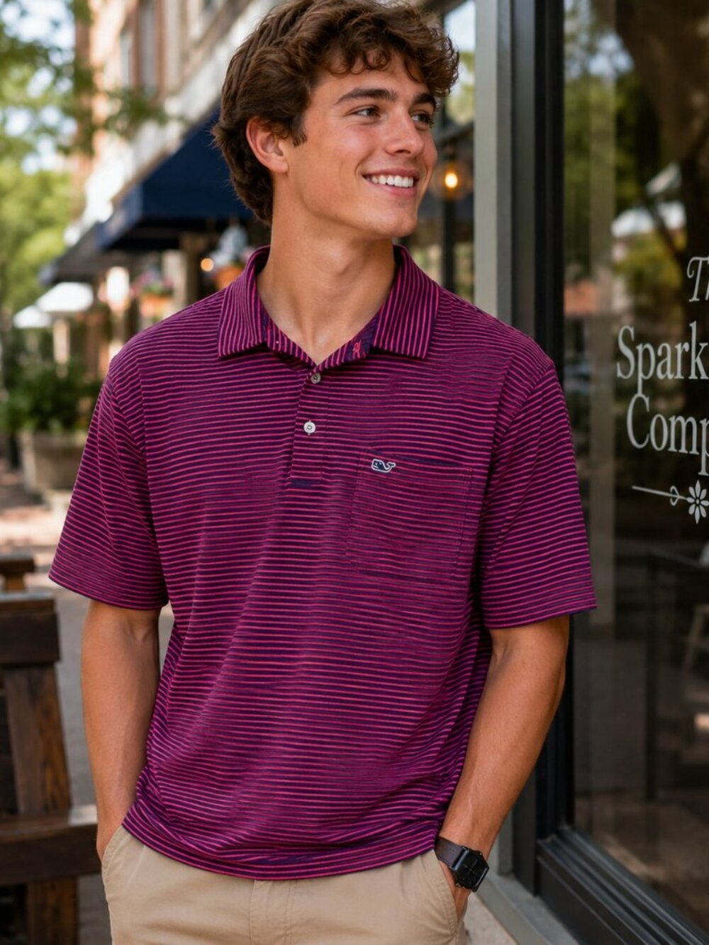 Vineyard Vines Men Edgartown Polo Shirt Striped Red Blue Golf Size Large‎
